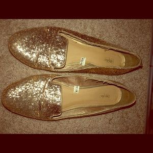 Gold glitter loafers